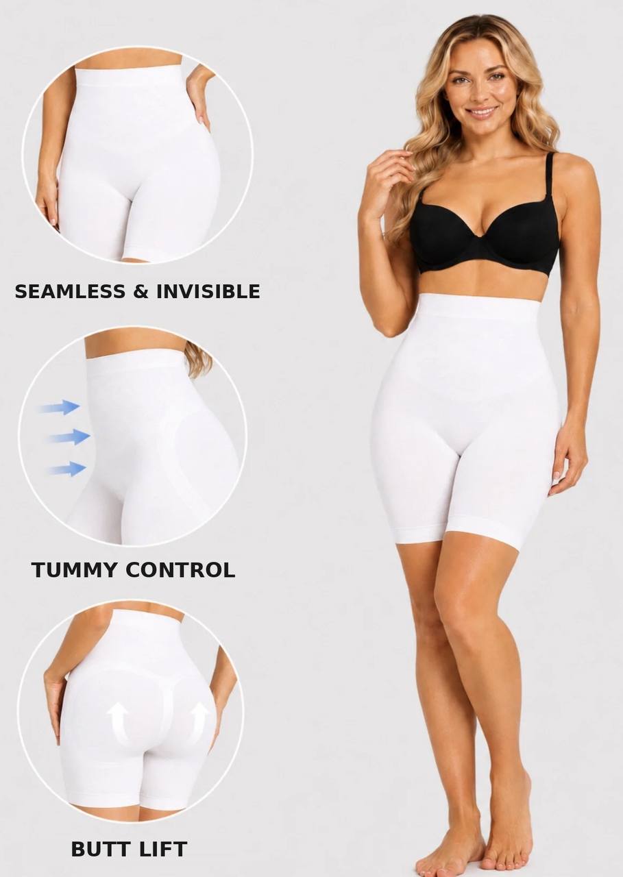 Women's Seamless Shorts Shapewear, Tummy Control Body Shaper, white – Stretch Compression Underwear 1231011