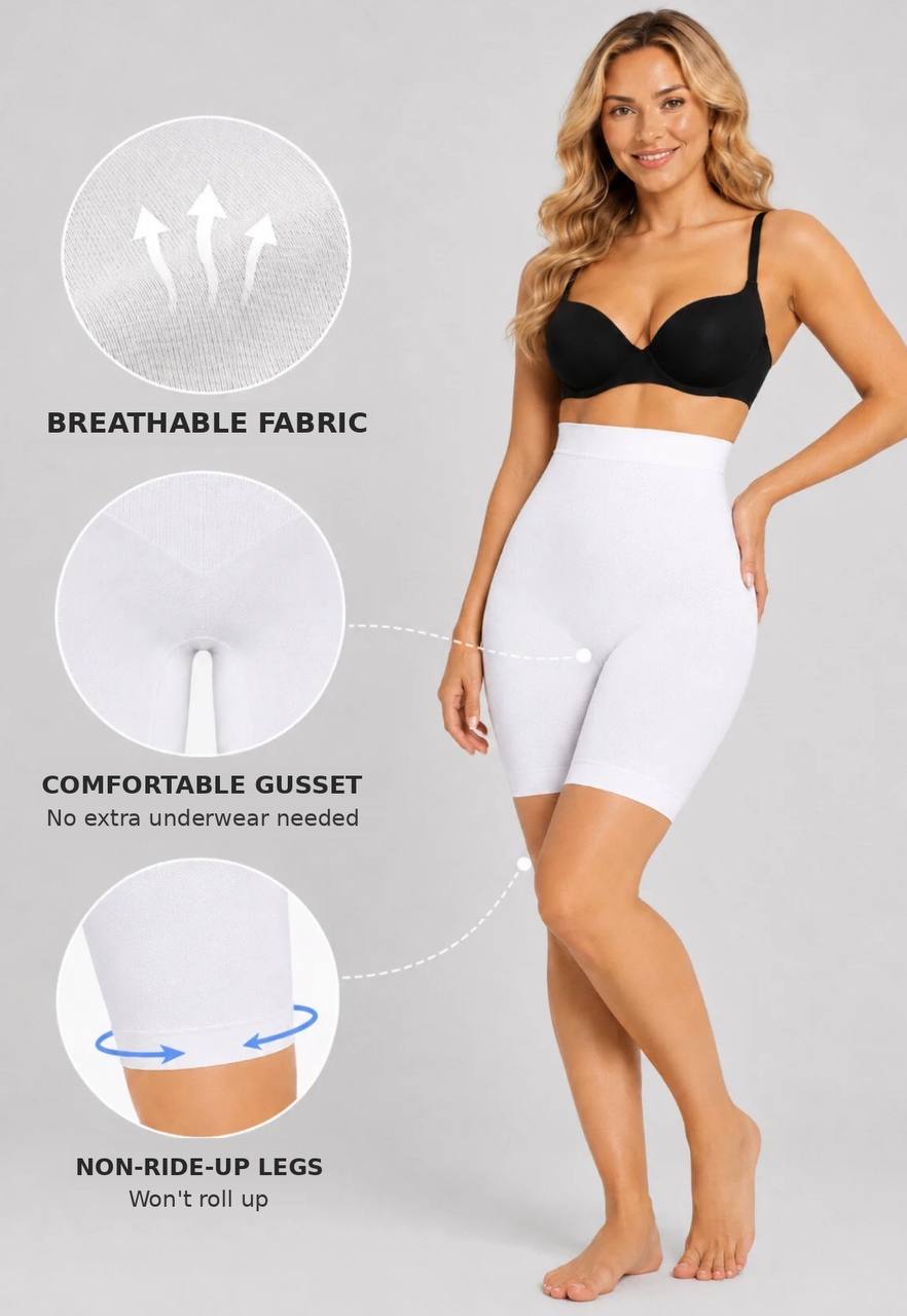 Women's Seamless Shorts Shapewear, Tummy Control Body Shaper, white – Stretch Compression Underwear 1231011