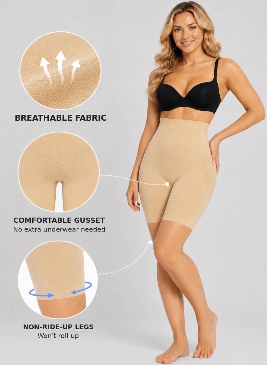 Women's Seamless Shorts Shapewear, Tummy Control Body Shaper, Nude – Stretch Compression Underwear 1231011