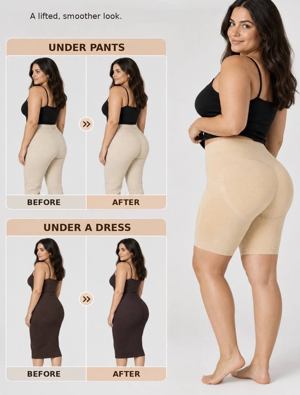 Women's Seamless Shorts Shapewear, Tummy Control Body Shaper, Nude – Stretch Compression Underwear 1231011