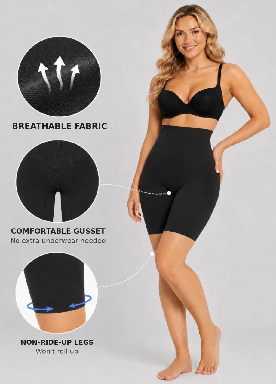 Women's Seamless Shorts Shapewear, Tummy Control Body Shaper, Black – Stretch Compression Underwear 1231011W