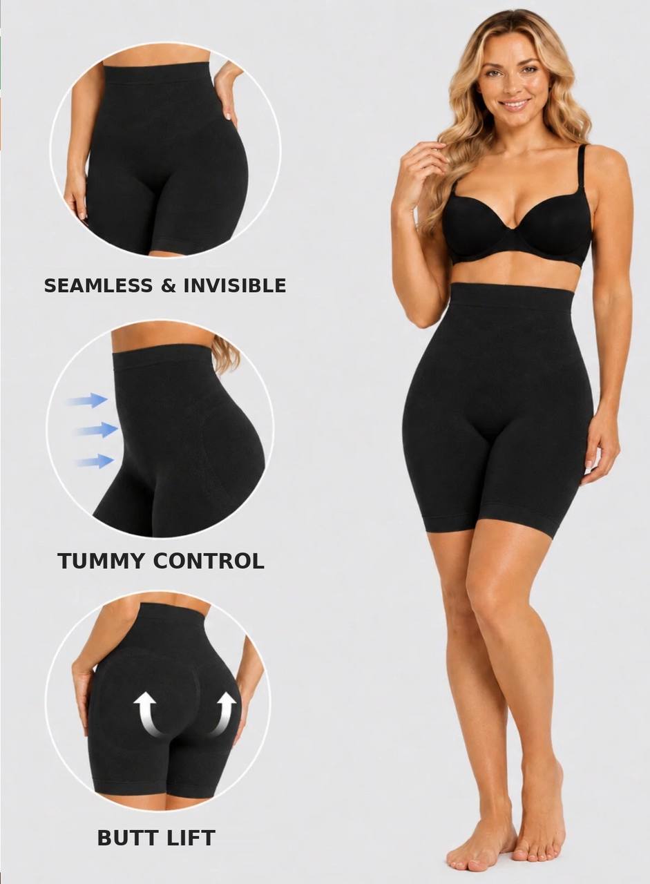Women's Seamless Shorts Shapewear, Tummy Control Body Shaper, Black – Stretch Compression Underwear 1231011W