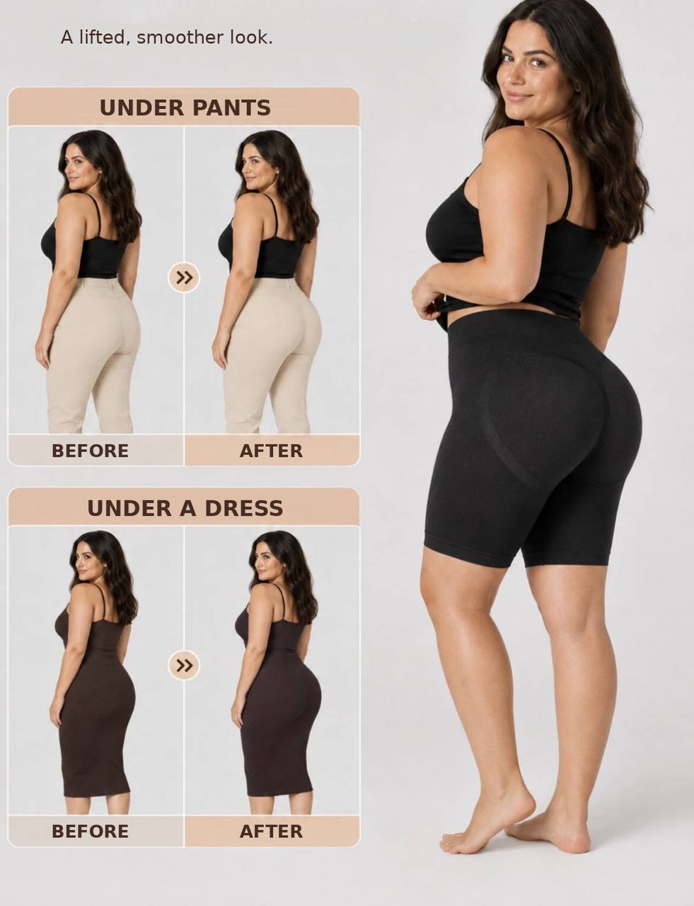 Women's Seamless Shorts Shapewear, Tummy Control Body Shaper, Black – Stretch Compression Underwear 1231011W